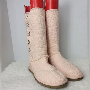 Ugg Heirloom Womens Boots Size 7 Apricot Lace Up Fabric Fashion Shoes